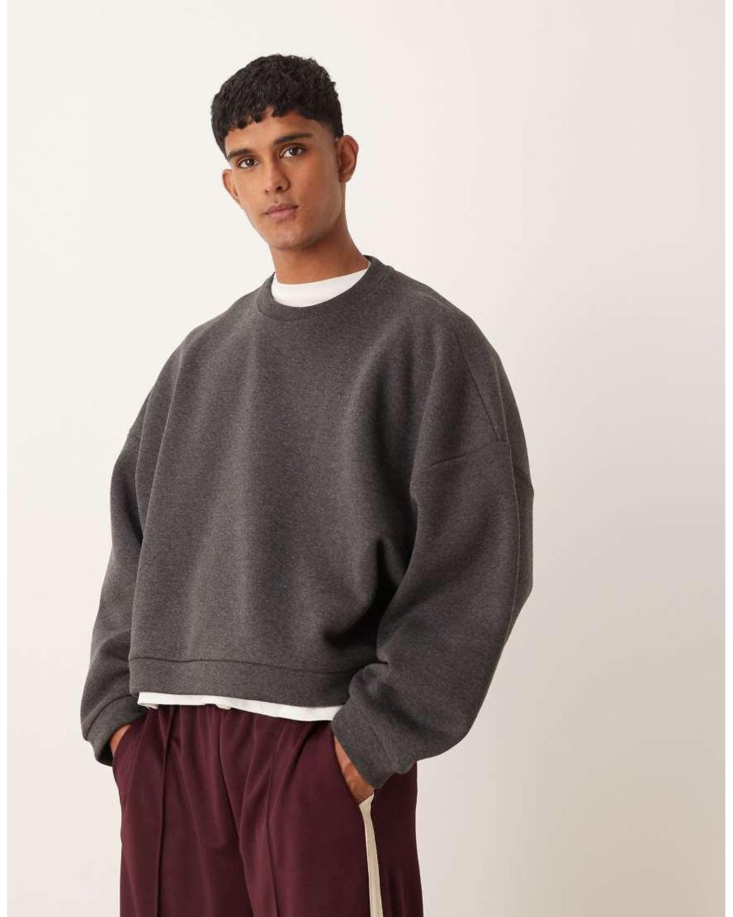 ASOS Extreme Oversized Cropped Sweatshirt in Grey for Men Lyst UK