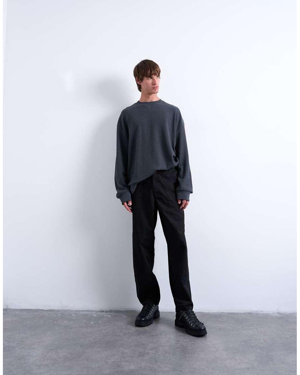 Topman Blue Oversized Fit Ottoman Crew Sweatshirt for men