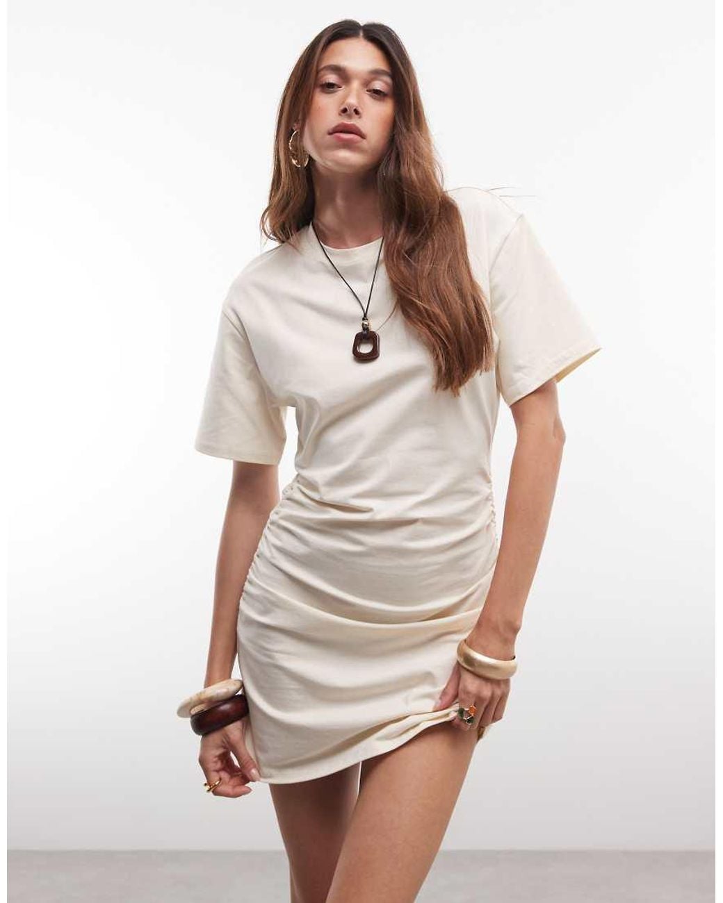 Mango Natural Ruched Waist Mini Dress