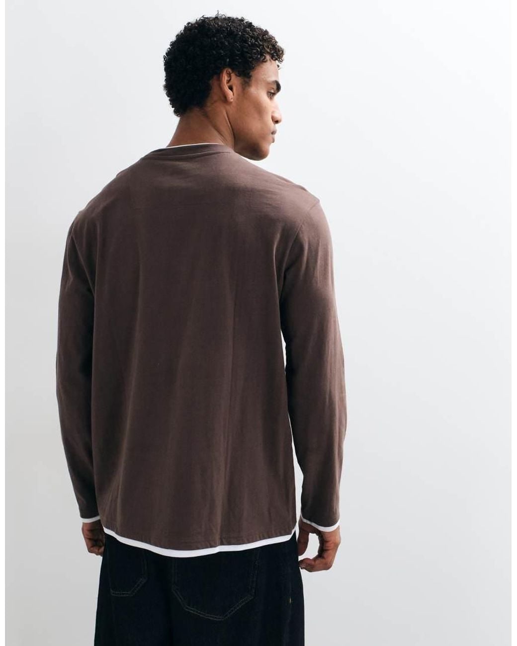 Threadbare Blue Long Sleeve Cotton Relaxed Fit T-Shirt for men