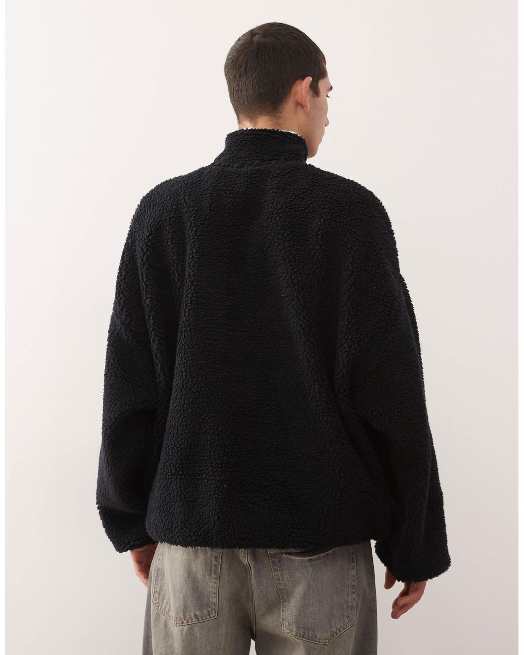 Collusion Black Half Zip Borg Fleece for men