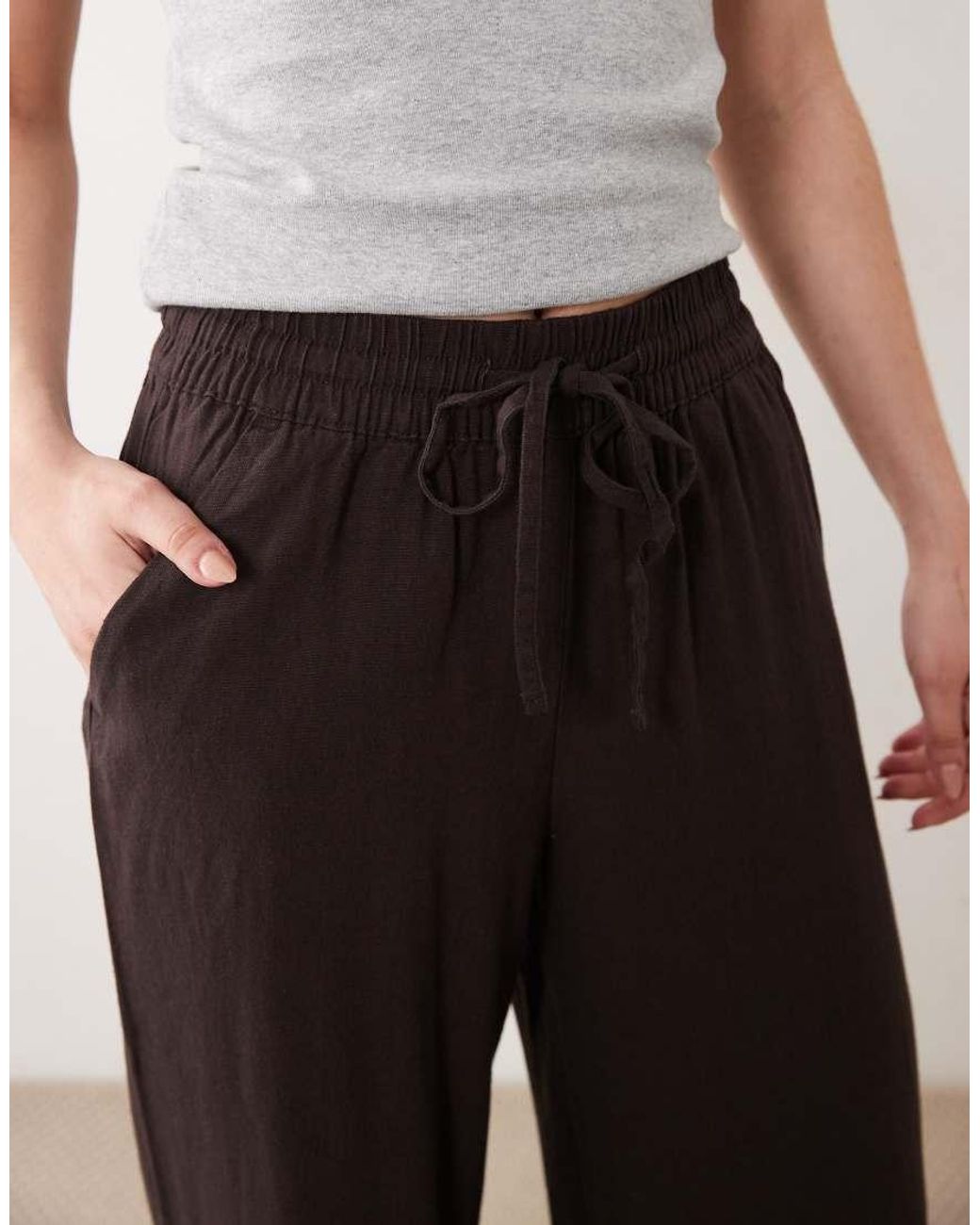 Jdy Natural Wide Leg Linen Blend Pants