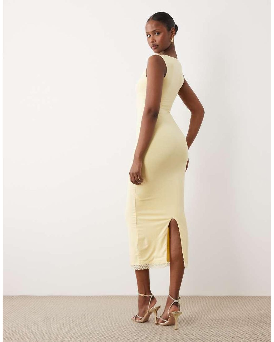 Oh Polly Natural Modal Lace Bralette Detail Midi Dress