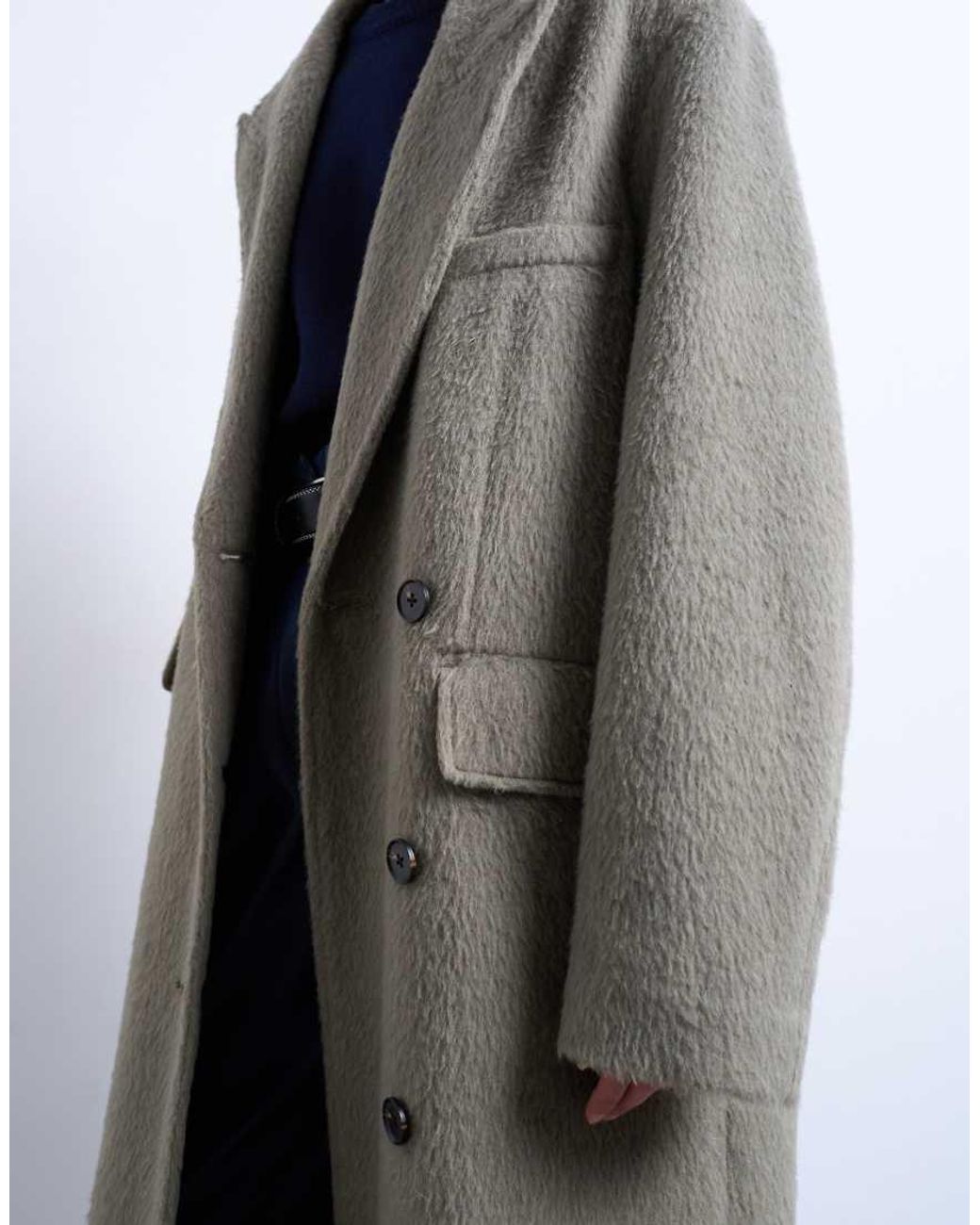 TOPSHOP Black 3 Button Brushed Coat With Wool
