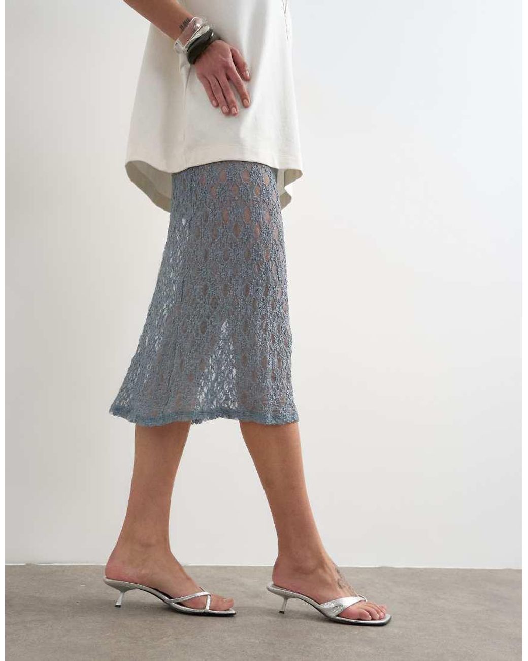 TOPSHOP White Lace Midi Skirt