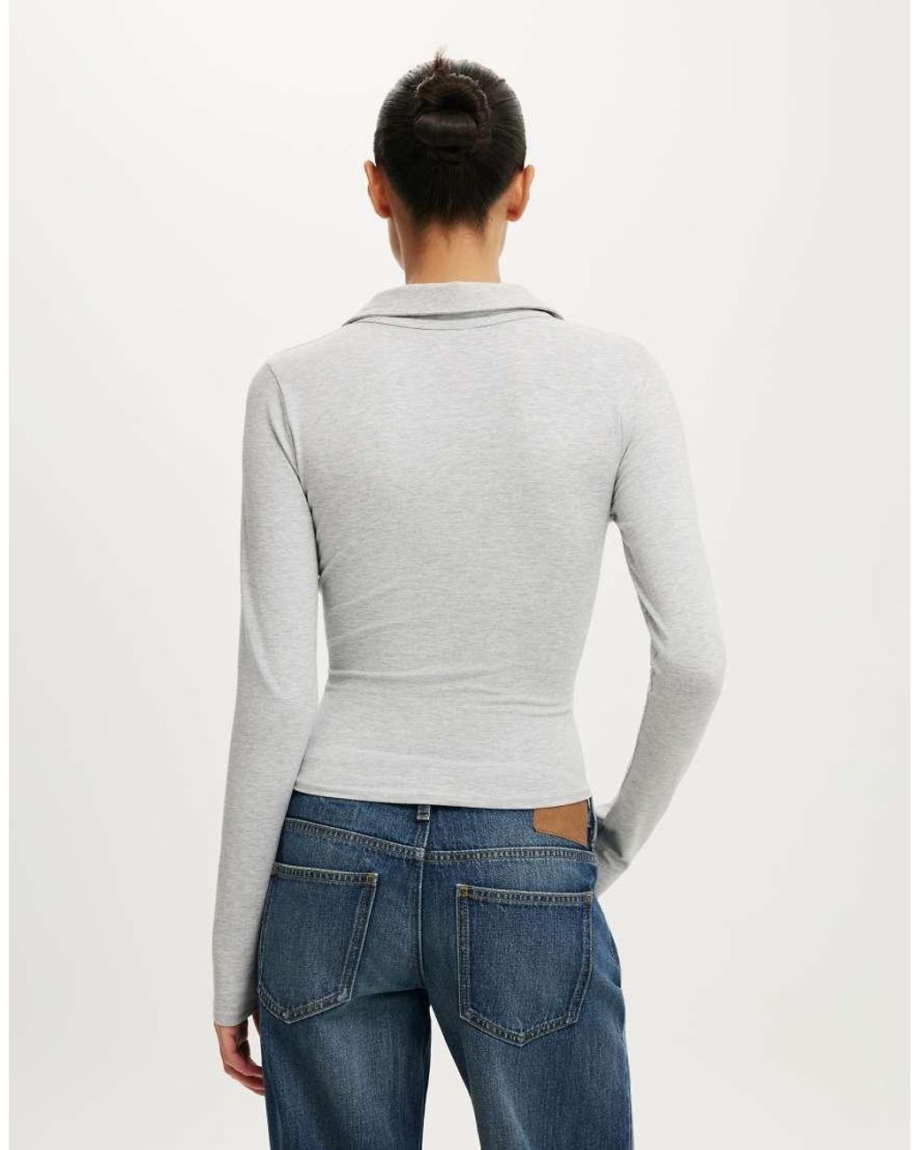 Cotton On Gray Henley Long Sleeve Polo