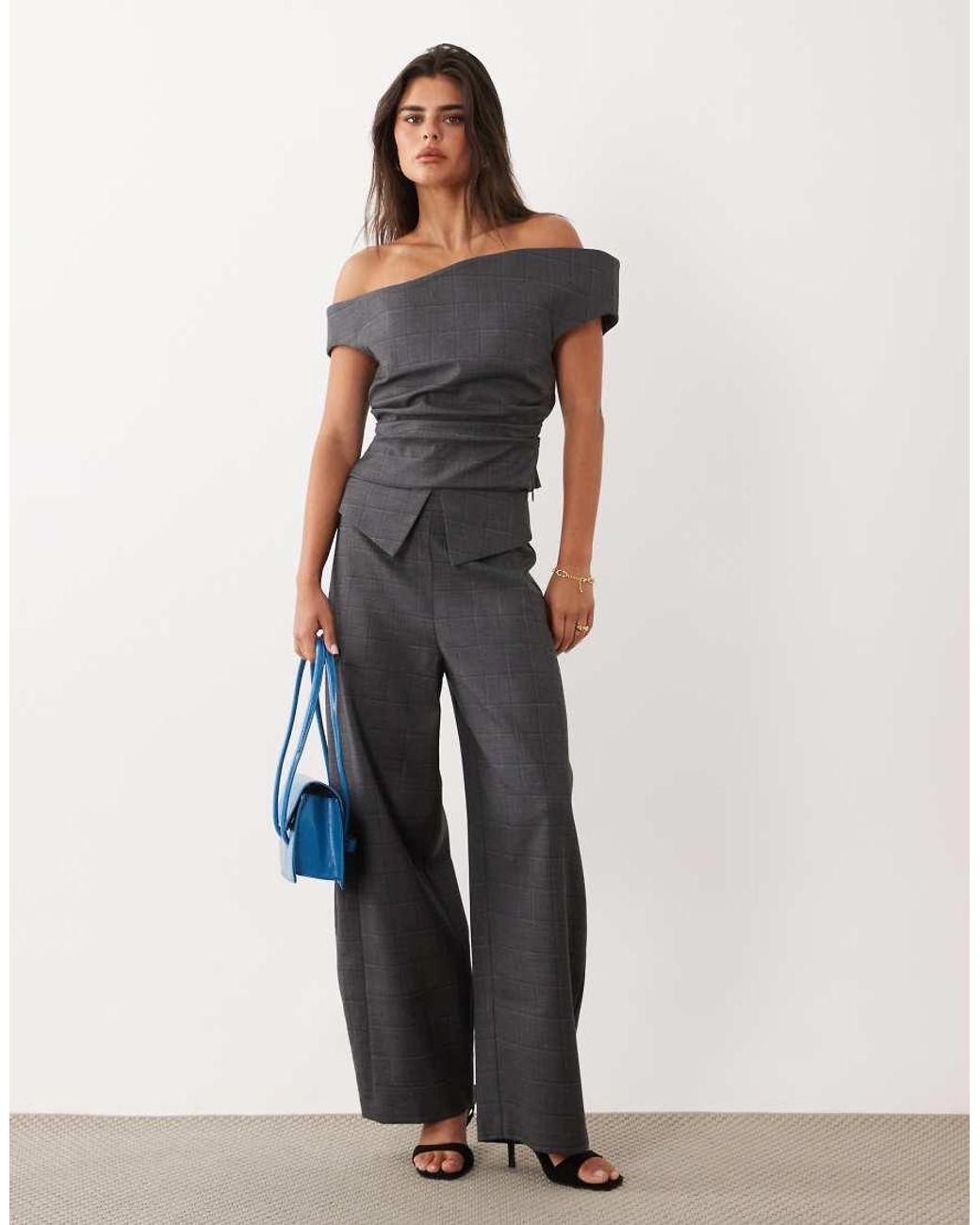ASOS Gray Tailored Off Shoulder Co-Ord Top