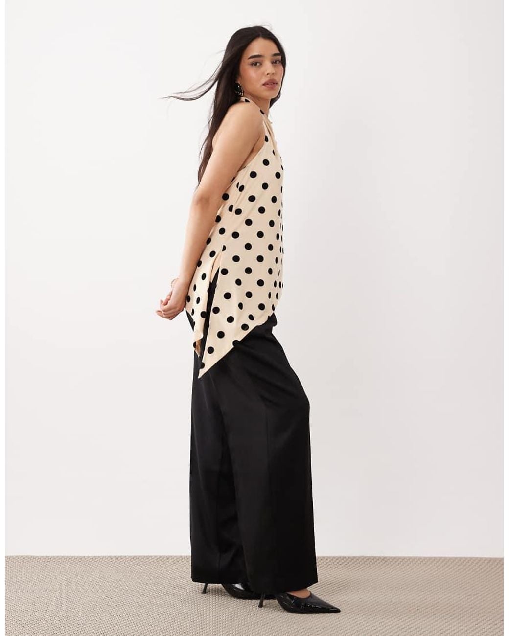 ASOS Multicolor Flocked Mesh Halter Neck Longline Top With Asymmetric Hem