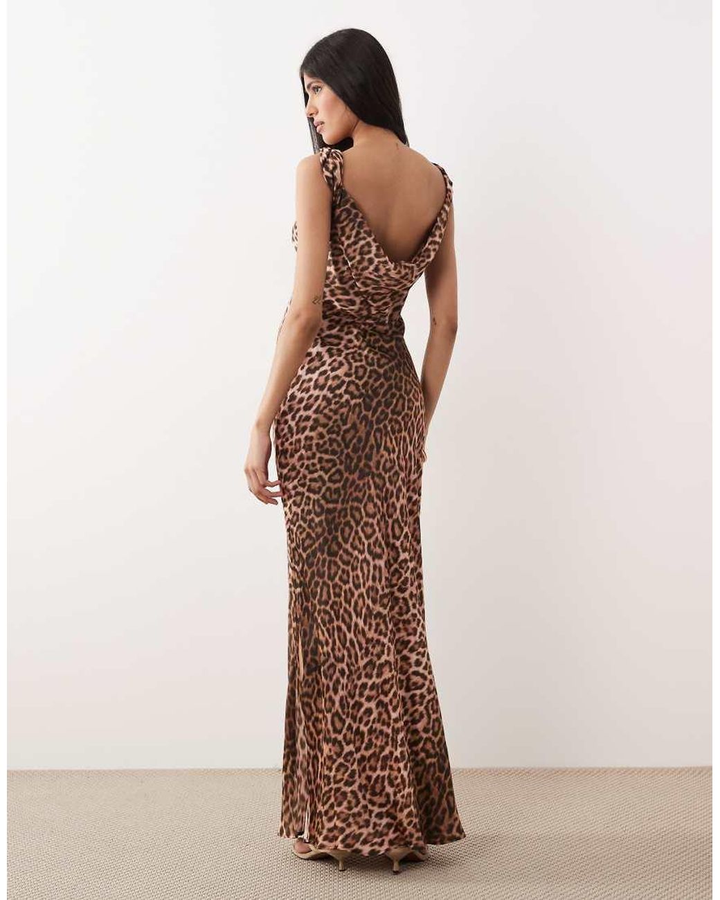 Mango Brown Cowl Neck Chiffon Sleeveless Maxi Dress