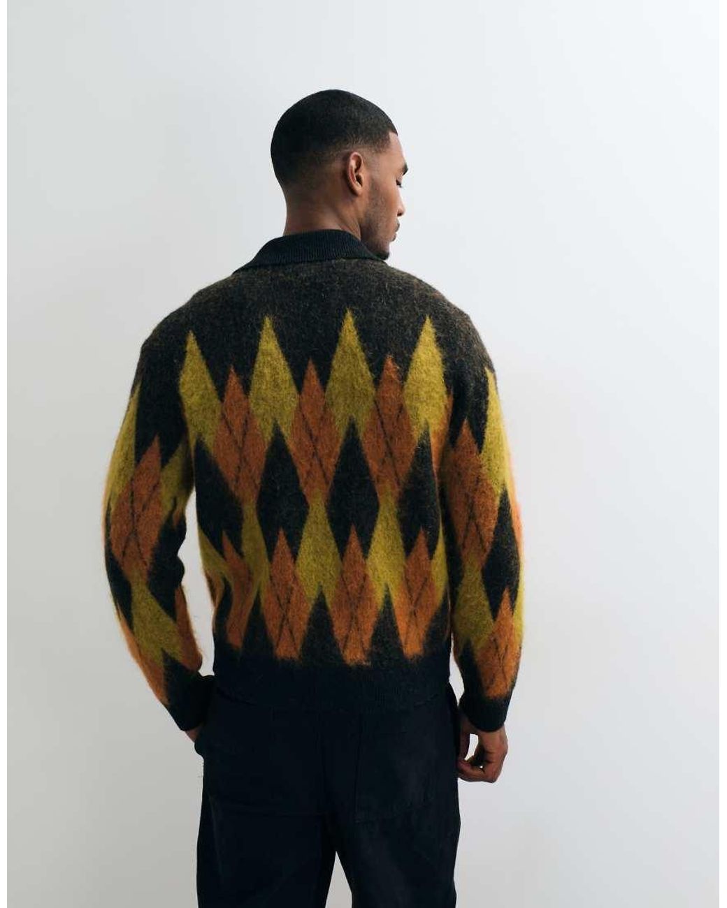 AllSaints Multicolor Jiro Zip Through Argyle Knit Cardigan for men