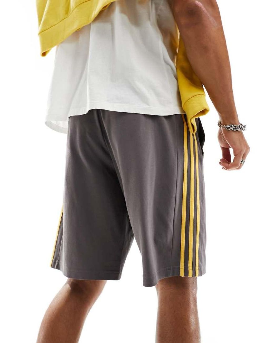 adidas Originals Adidas Training Three Stripe Jersey Shorts in Grey for Men Lyst UK
