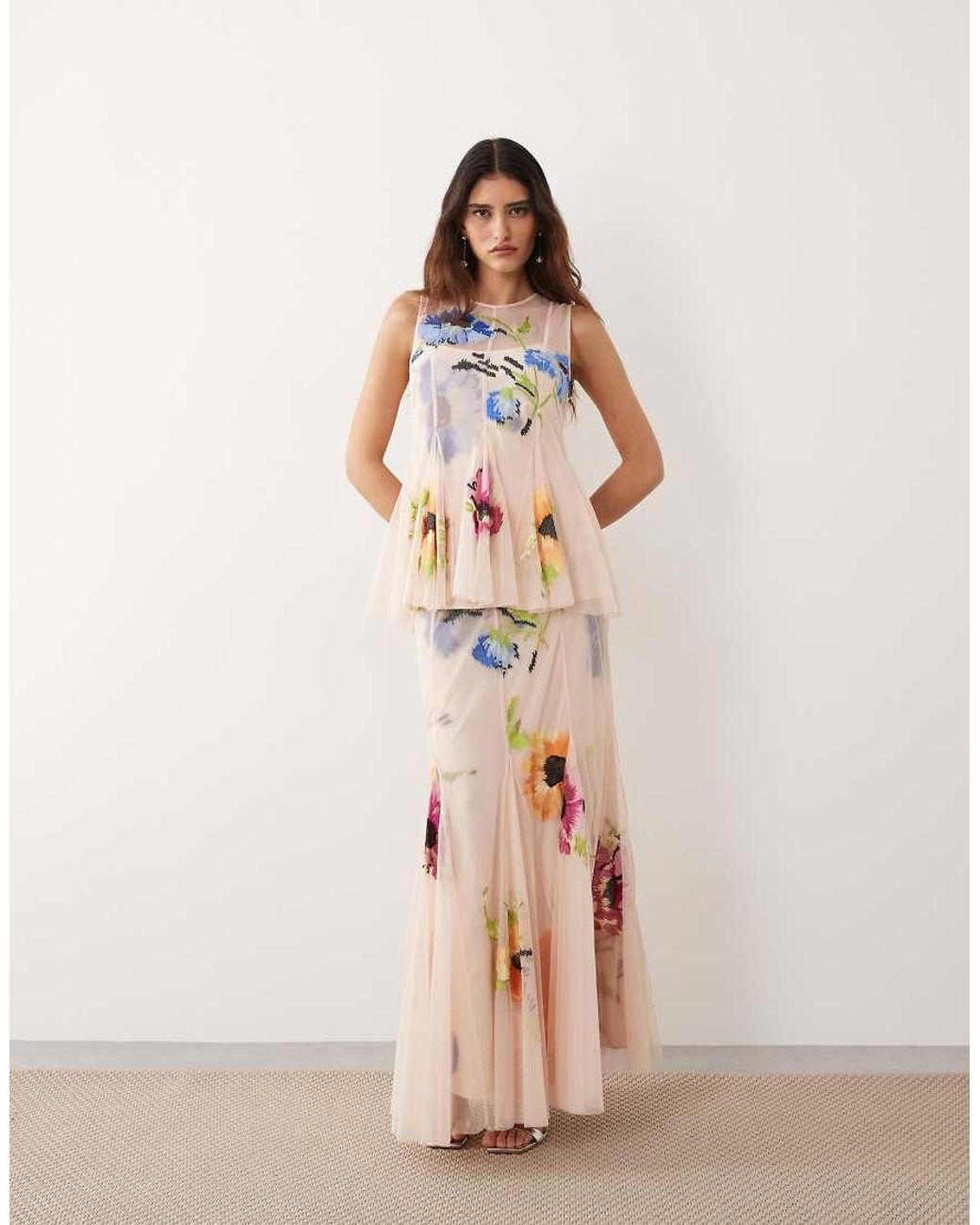 ARRANGE Pink Embroidered Floral Pleated Maxi Skirt