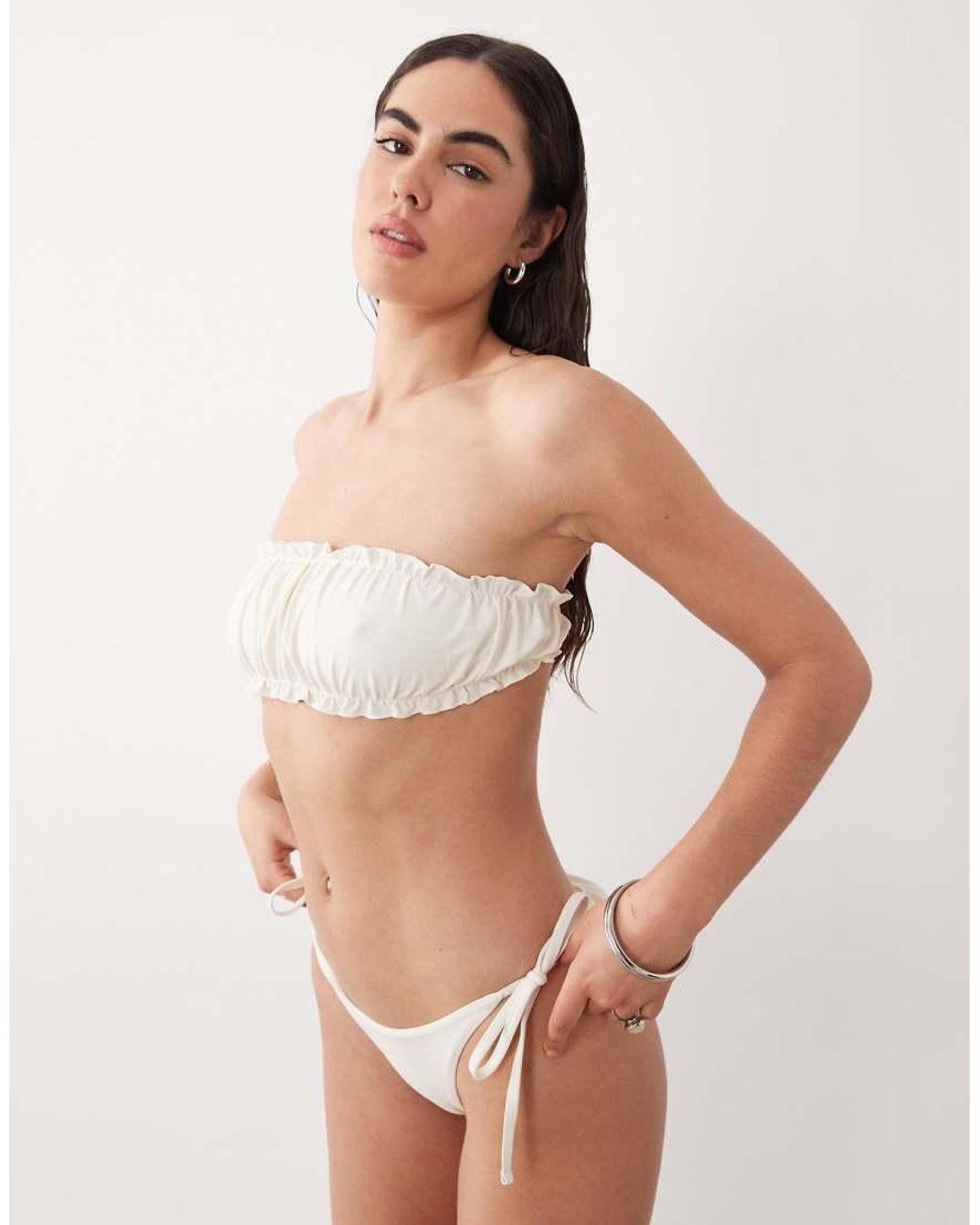 Miss Selfridge Natural Ruched Bandeau Bikini Top