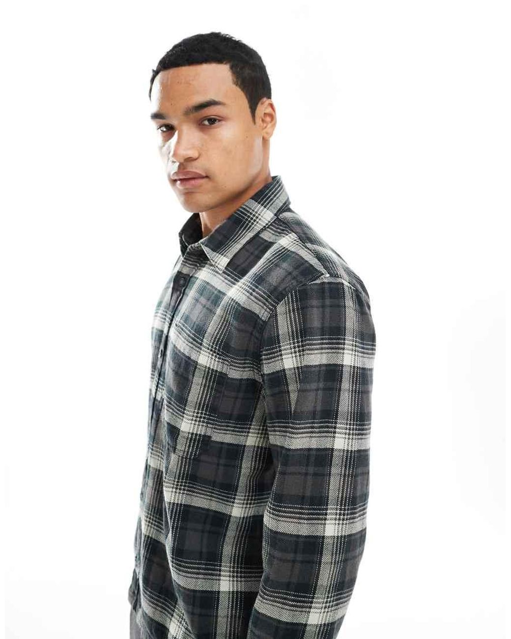 Hollister Black Long Sleeve Plaid Flannel Shirt for men