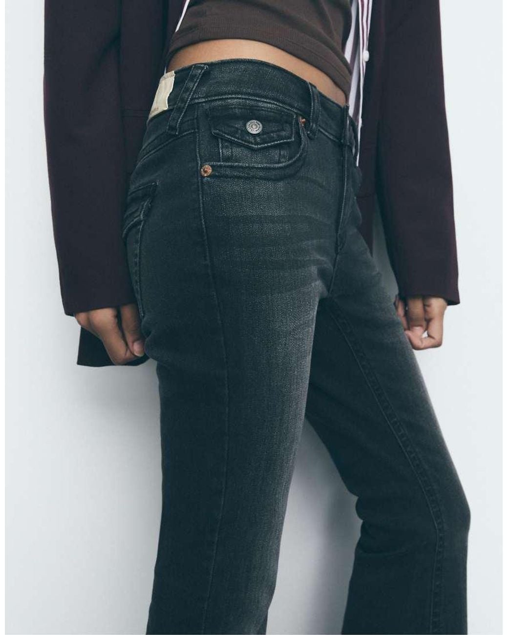 Stradivarius White D04 Low Rise Flared Jeans