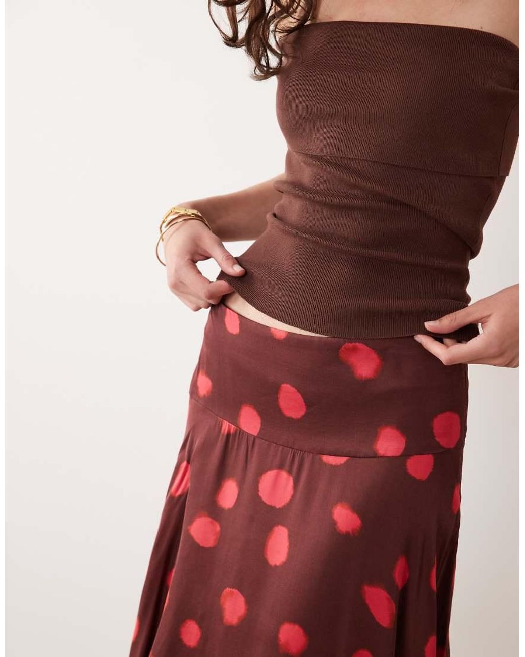 ASOS Red Satin Hanky Hem Midi Skirt