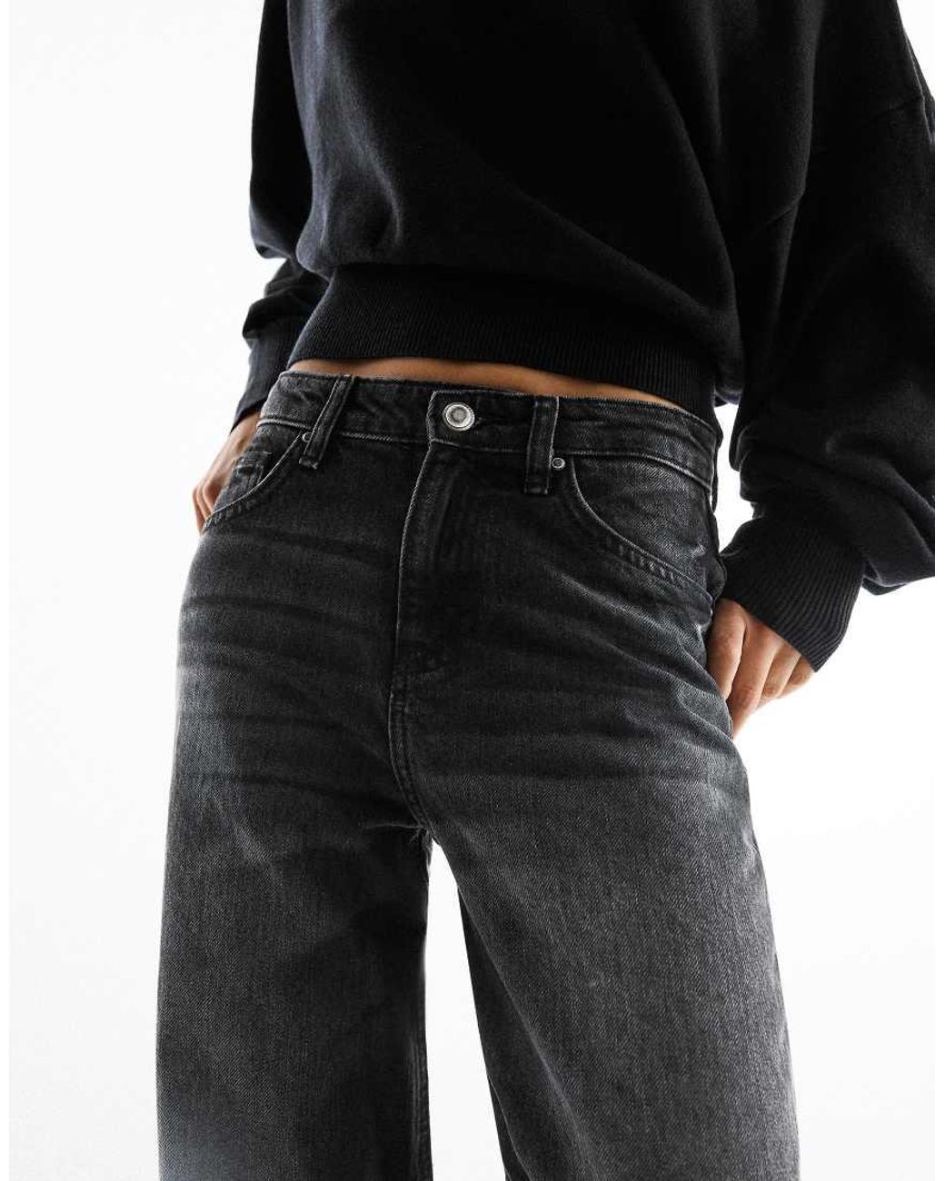 Bershka Black Tall High-Waist Wide-Leg Jeans