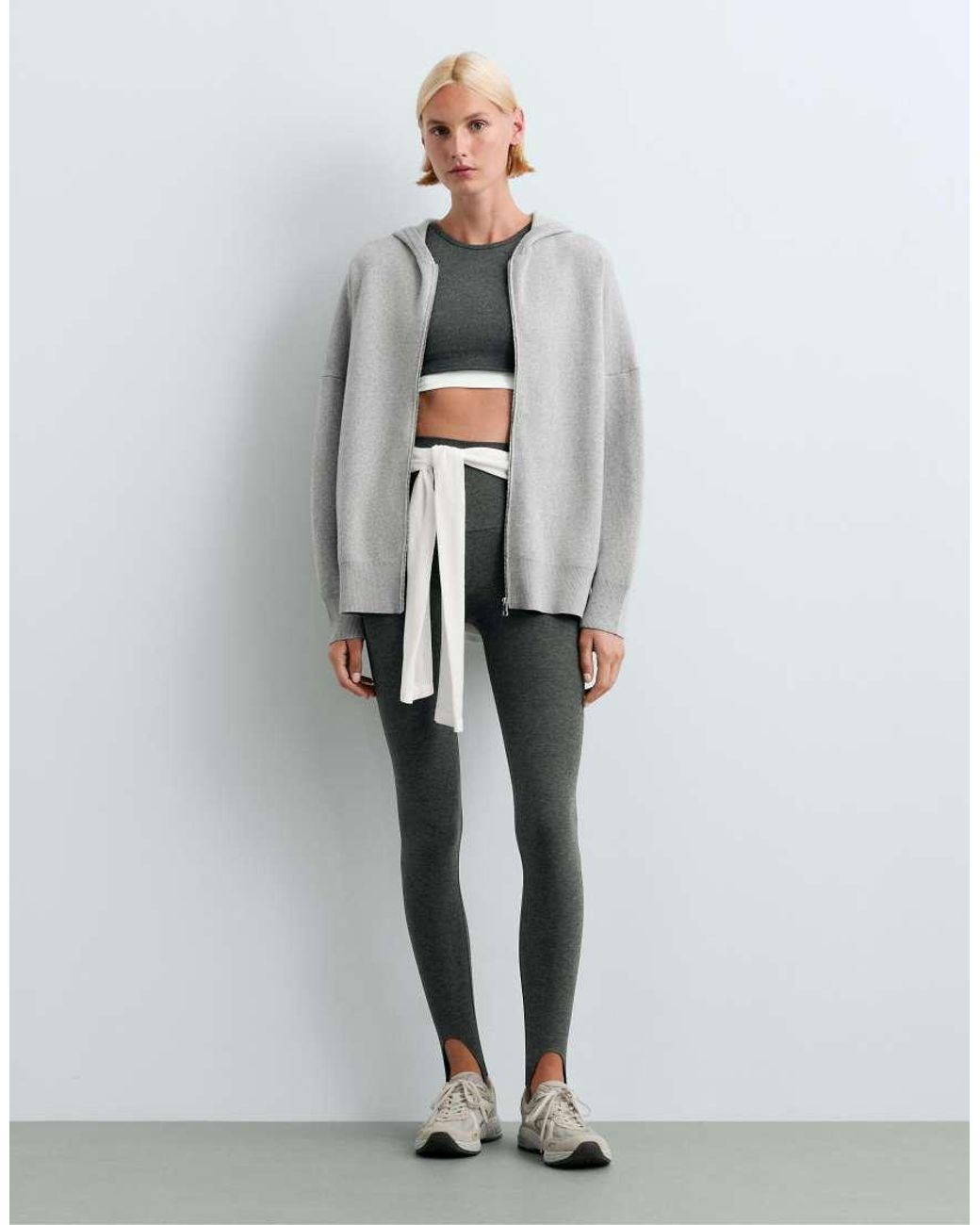 Oysho Gray Long Knit Hooded Jacket