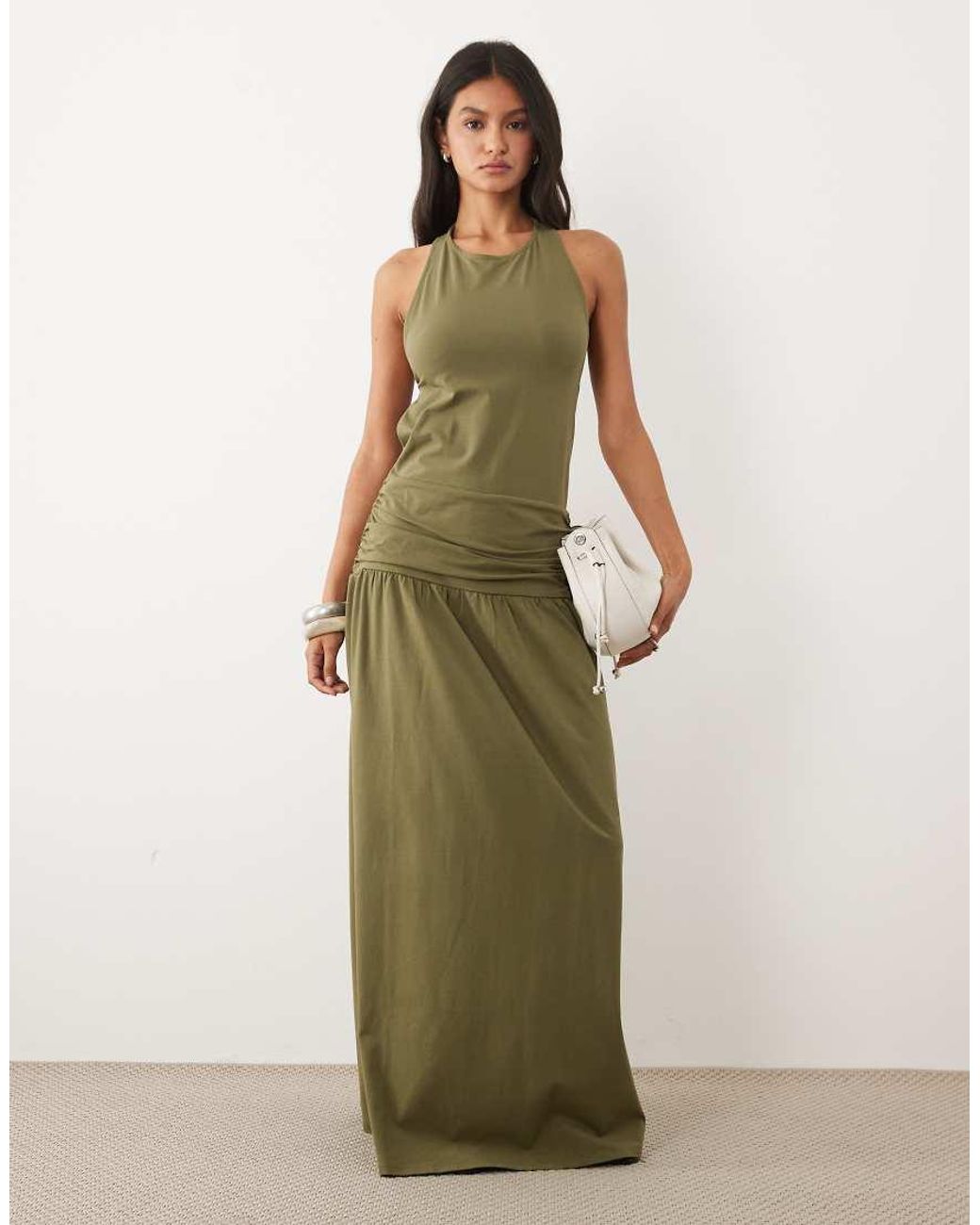 ASOS Green Racer Drop Waist Open Back Tie Midi