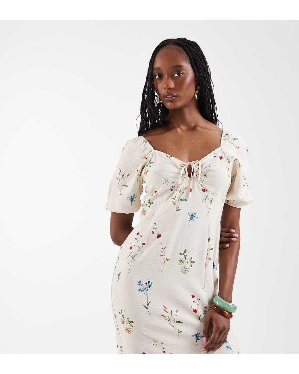 Vero Moda White Puff Sleeve Tie Front Detail Maxi Dress