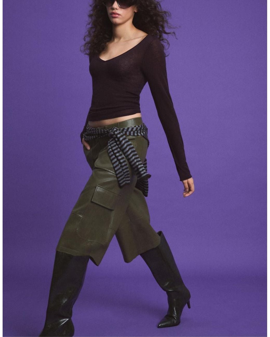 Stradivarius Purple Cargo Bermuda Shorts