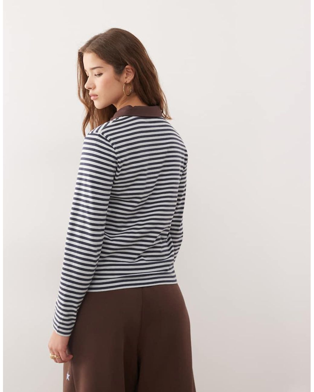 Collusion Blue Stripe Polo Long Sleeve Top