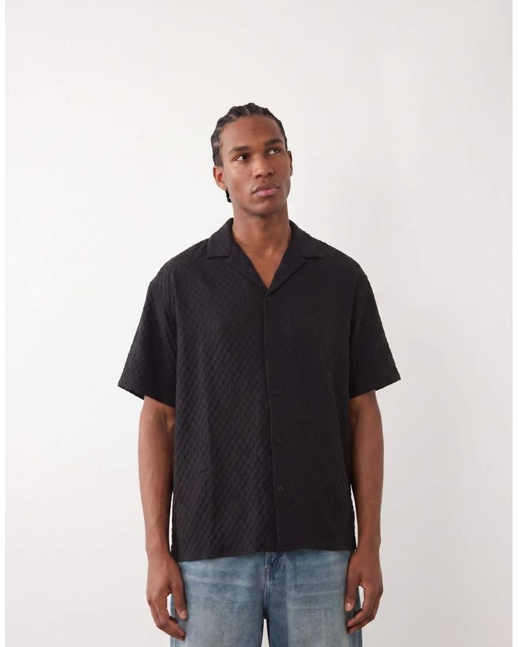 Jack & Jones Black Textured Resort Shirt for men
