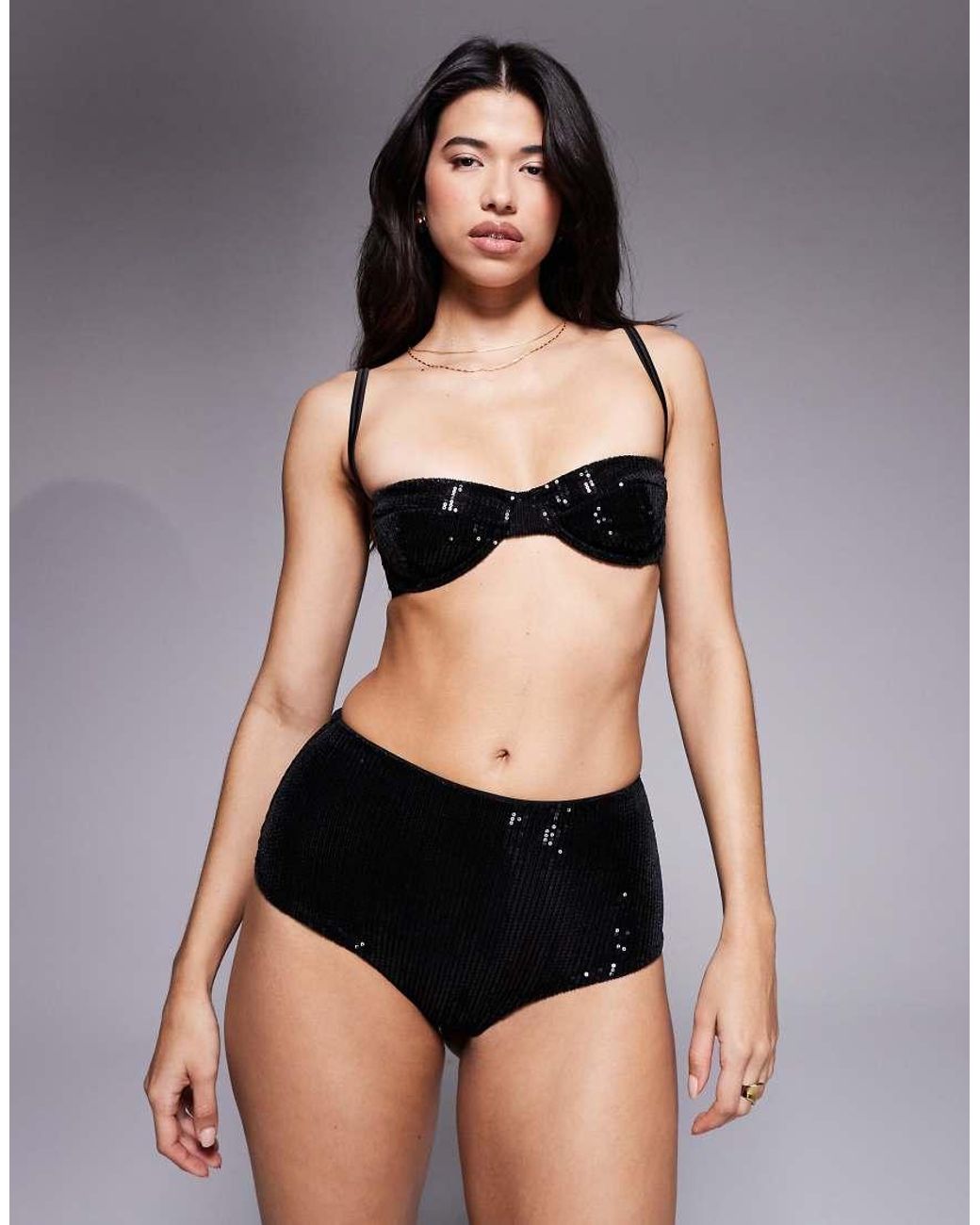 ASOS Black Brie Sequin High Waist Brief