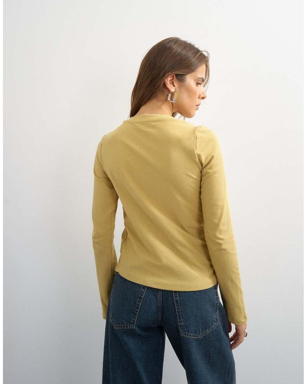 TOPSHOP Natural Asymmetric Long Sleeve T-Shirt