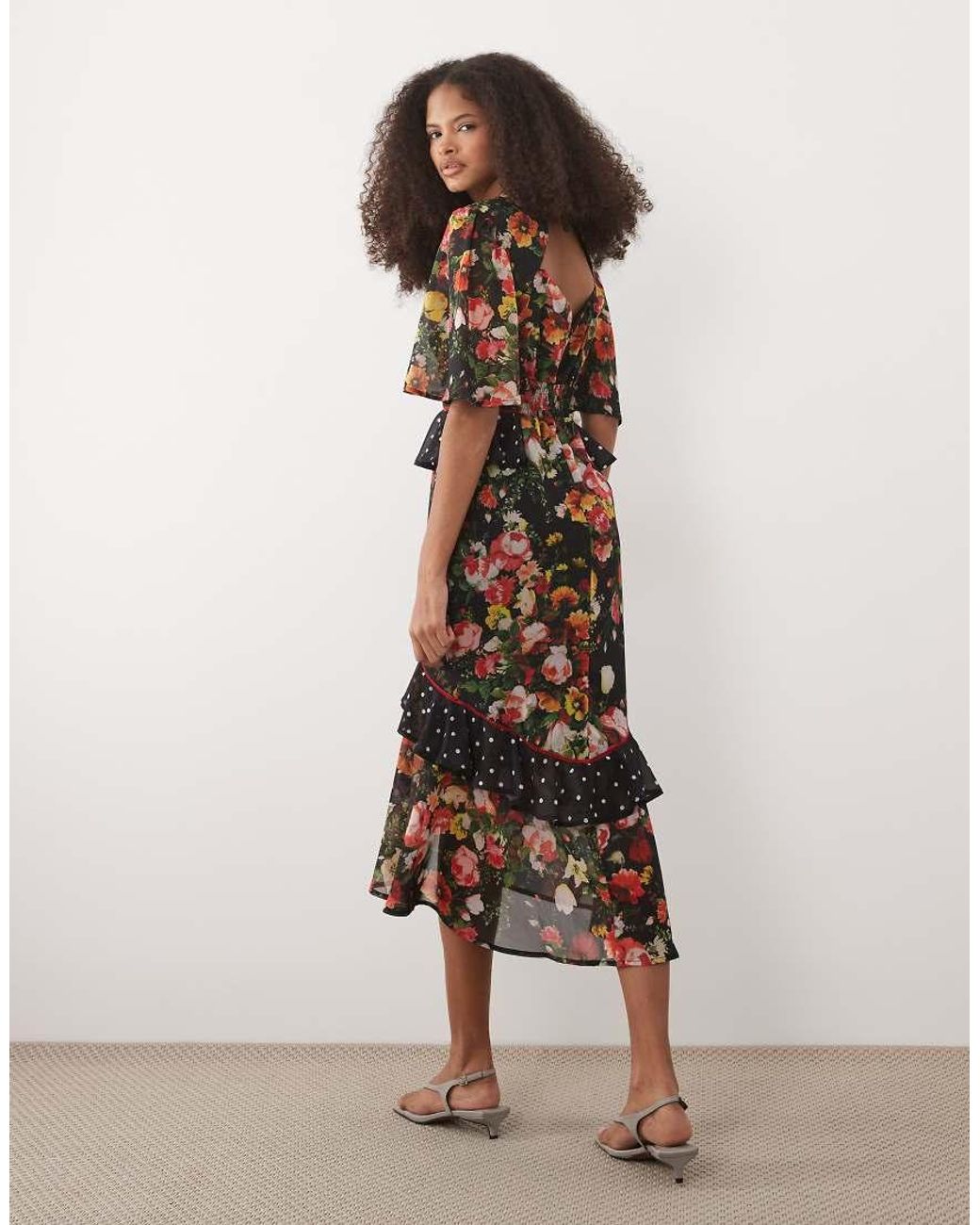 Hope & Ivy Natural Midi Tea Dress With Peplum Waist