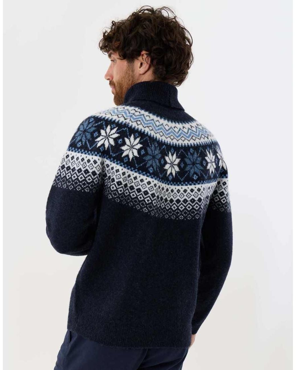Threadbare Blue Fairisle Roll Neck Christmas Jumper for men