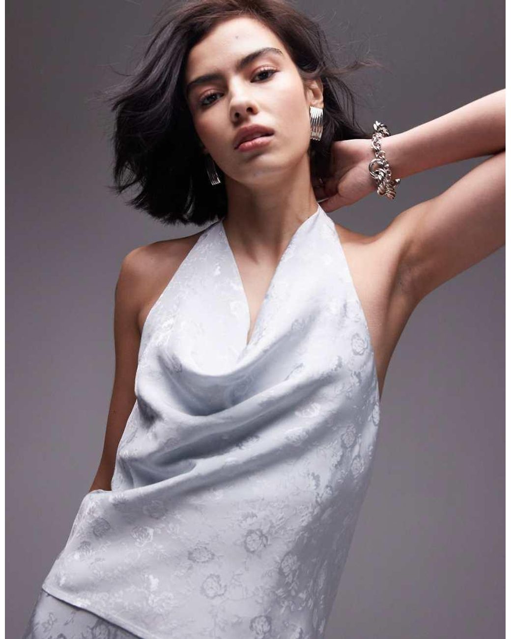 Top Con Cuello Halter De Jacquard De (Parte De Un Conjunto) TOPSHOP de color Blue