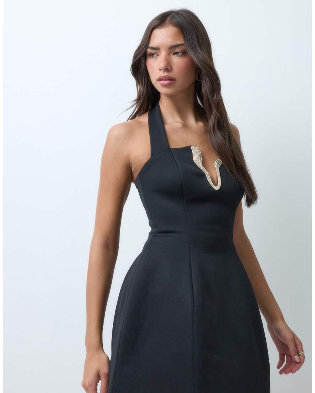ASOS Blue Premium Crepe Halter Sculpted Mini Dress With Diamante Trim