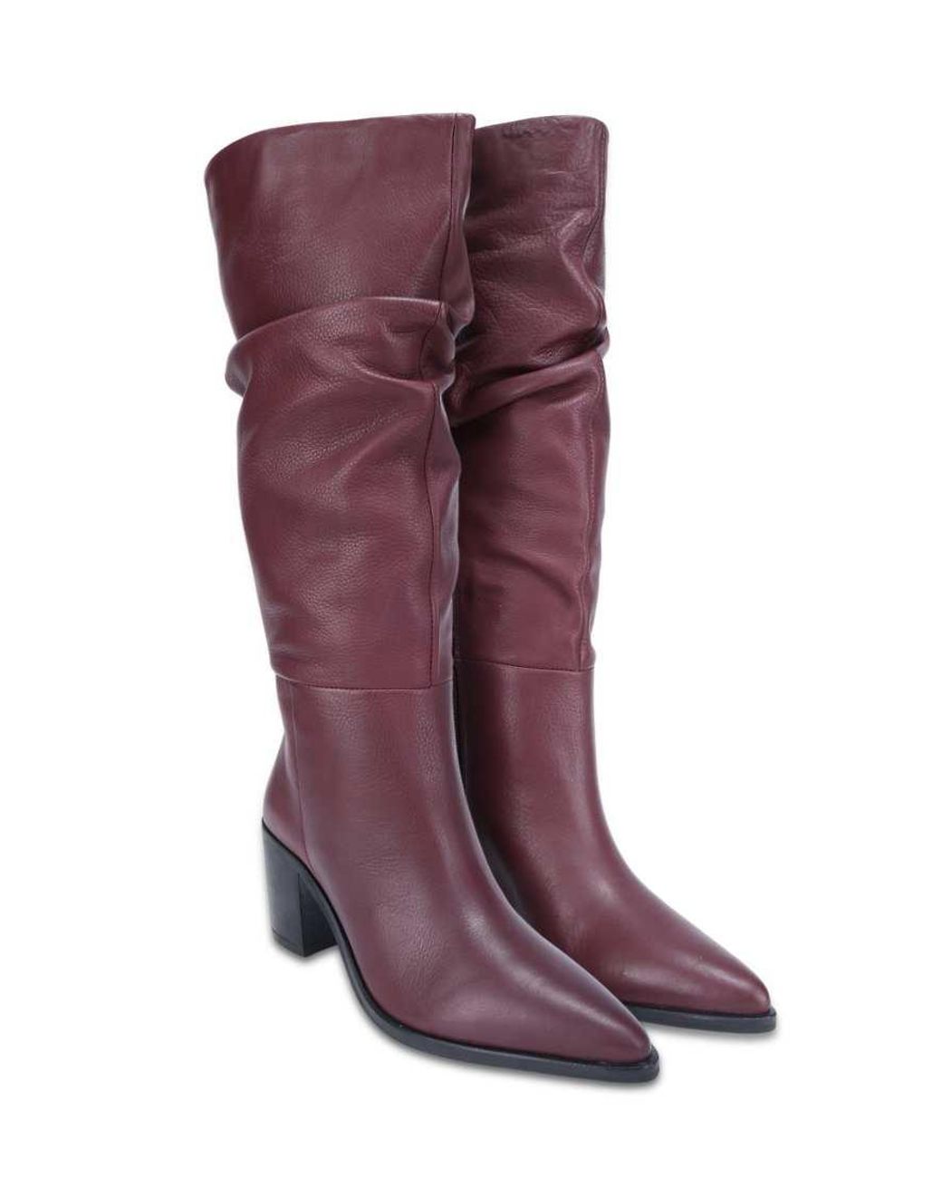 OFF THE HOOK Brown Muswell Leather Slouchy Knee-High Block Heel Boots