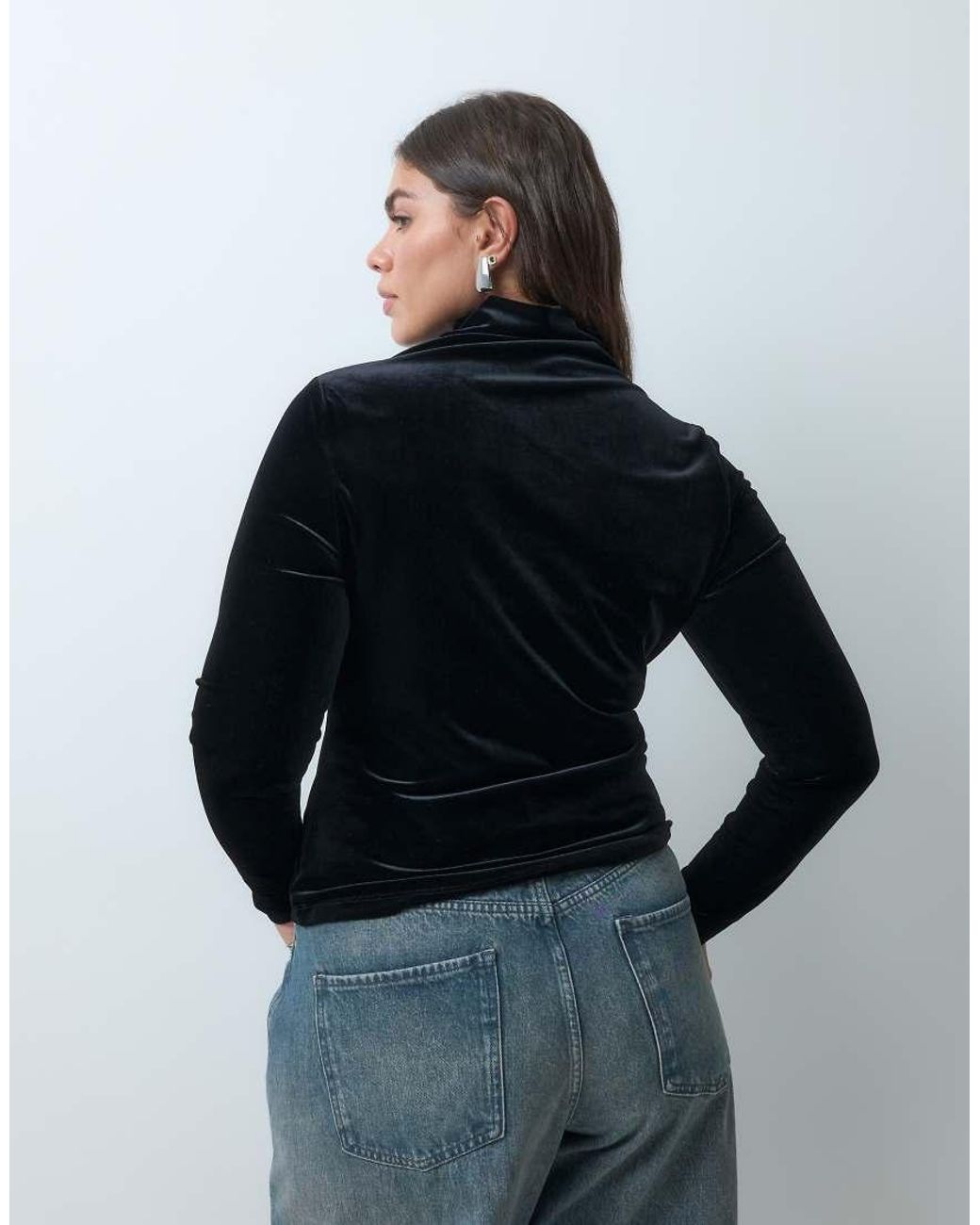 ASOS Blue Asos Design Curve Velvet Roll Neck Top