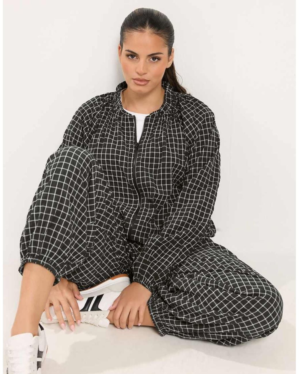 Yours Clothing Gray Checked Zip Through Track Jacket