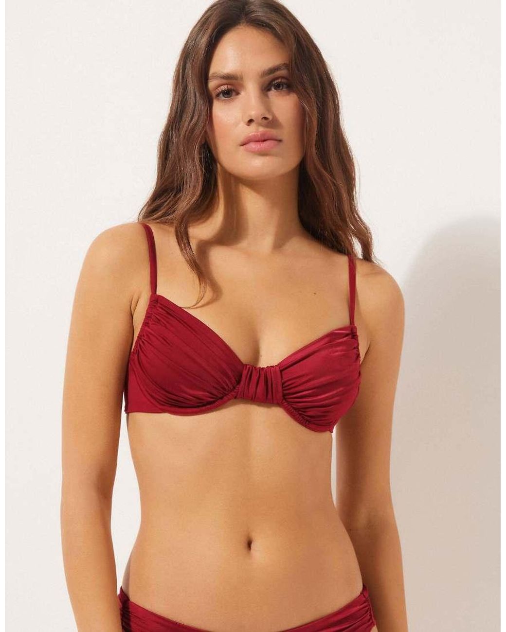 Calzedonia Red Shiny Satin Fuller Bust Balconette Bikini Top