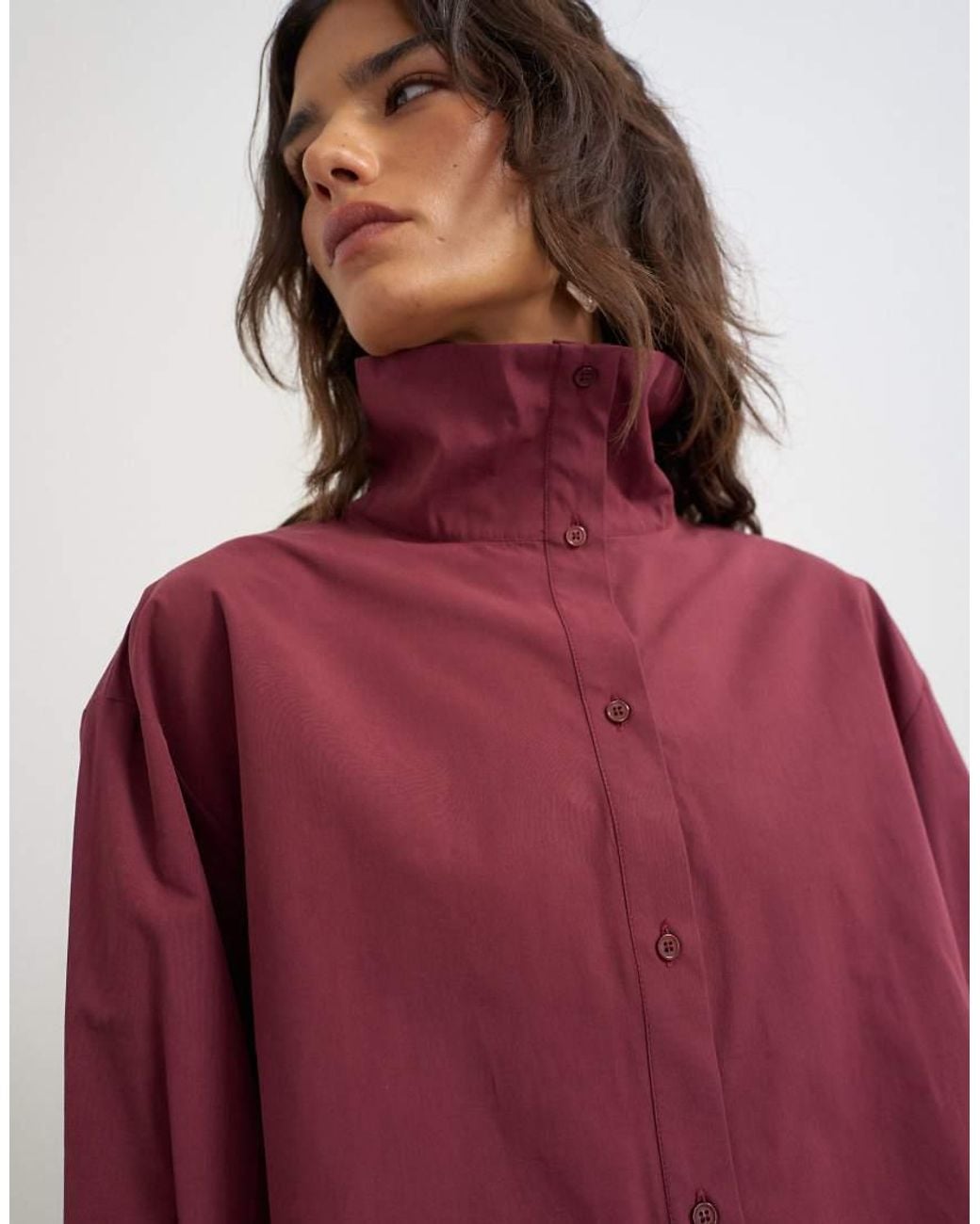 TOPSHOP Red Funnel Neck Shirt