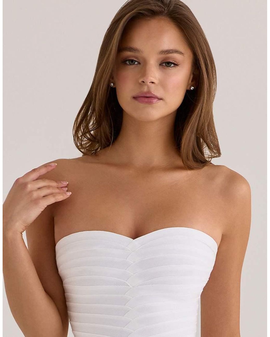 House Of Cb Natural The Sweetheart True Strapless V Waist Bandage Maxi Dress