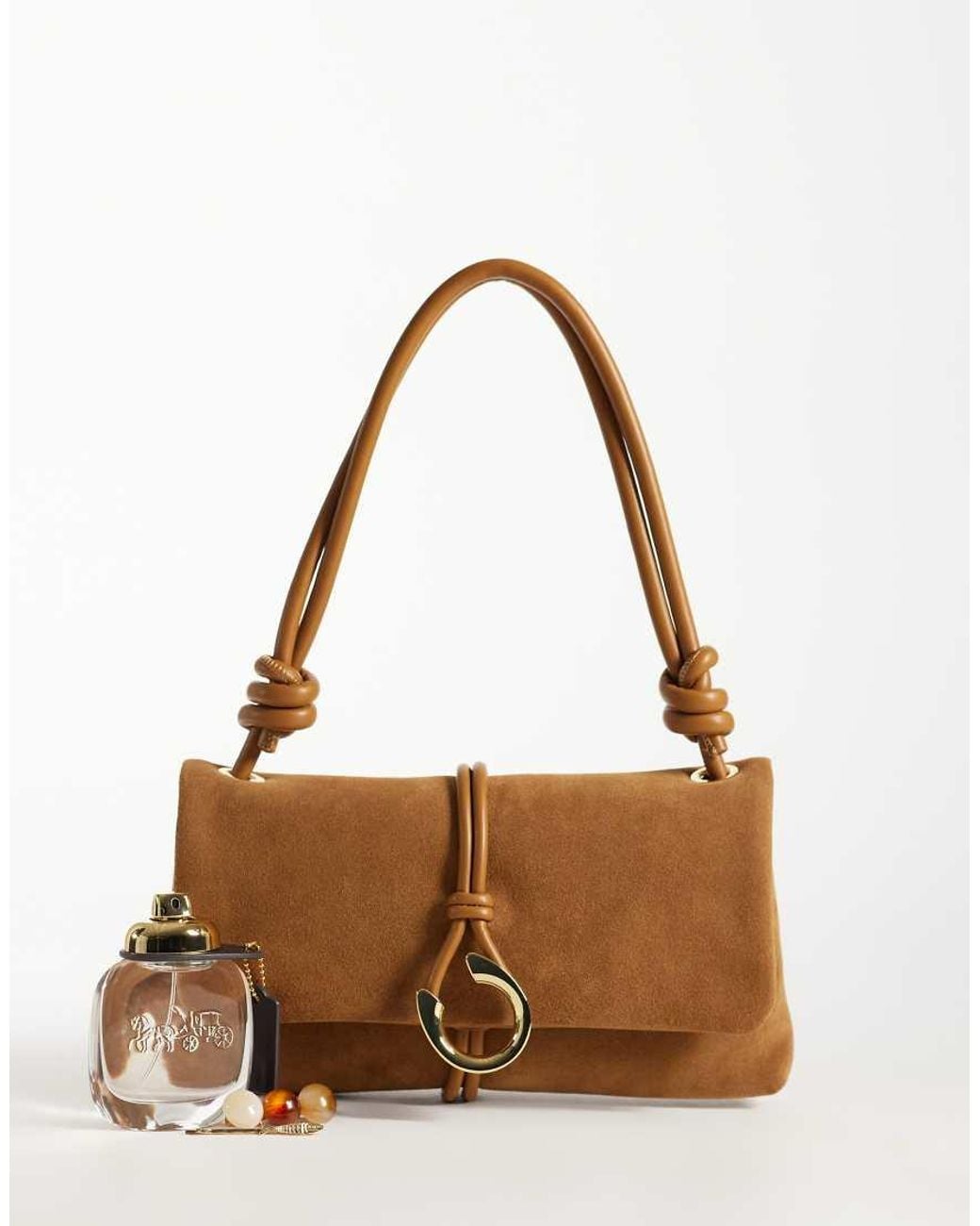 Dolce Vita Brown Amina Leather Shoulder Bag With Gold-tone Hardware