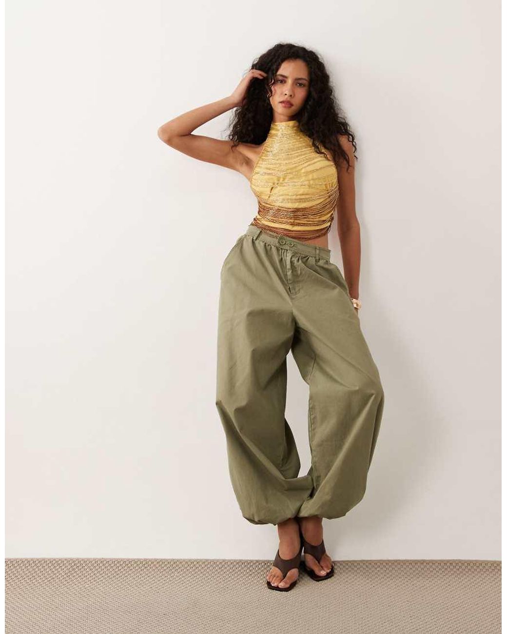 ASOS Metallic Halterneck Open Back Drape Beading Top