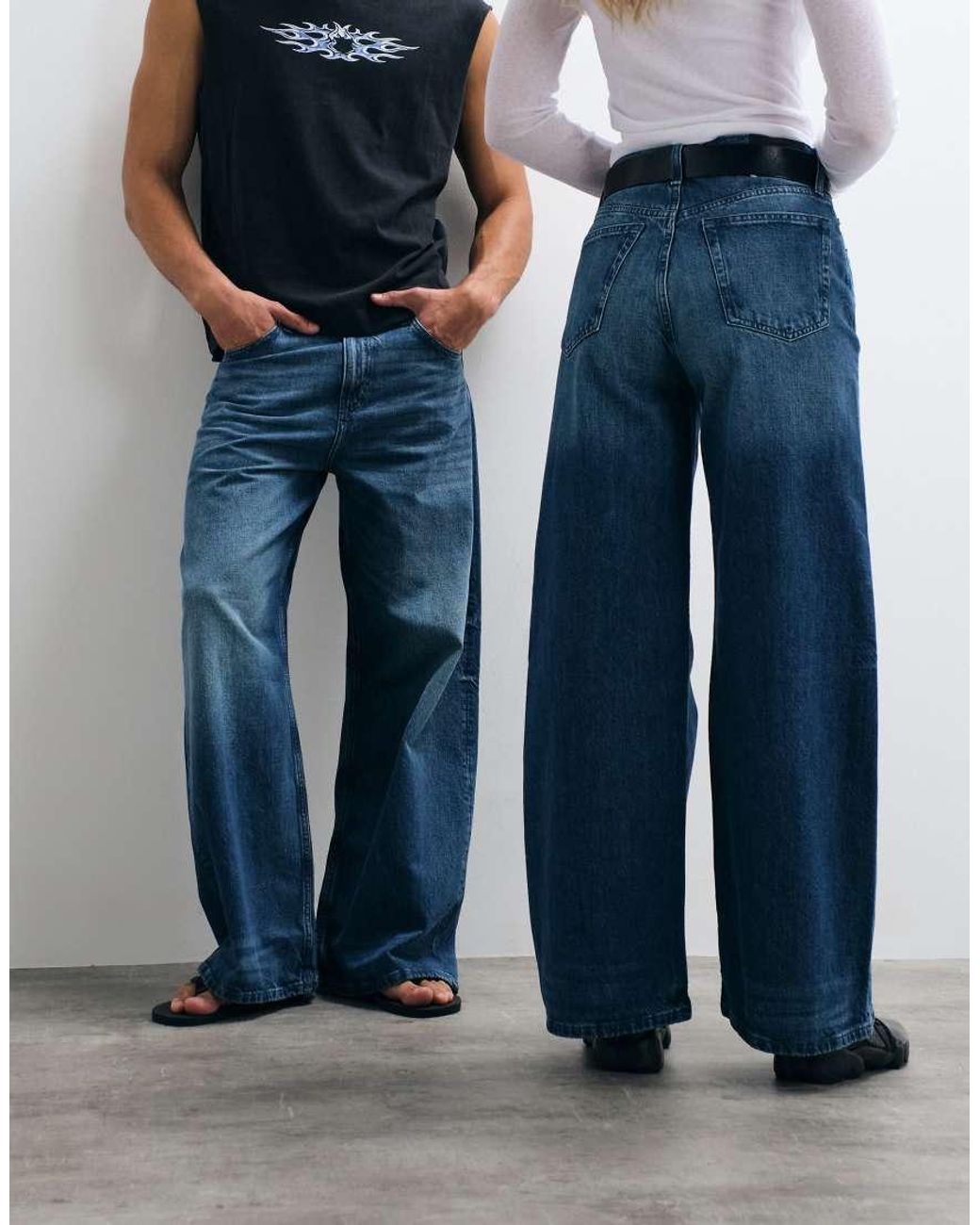 Weekday Blue Unisex Wide Leg Jeans