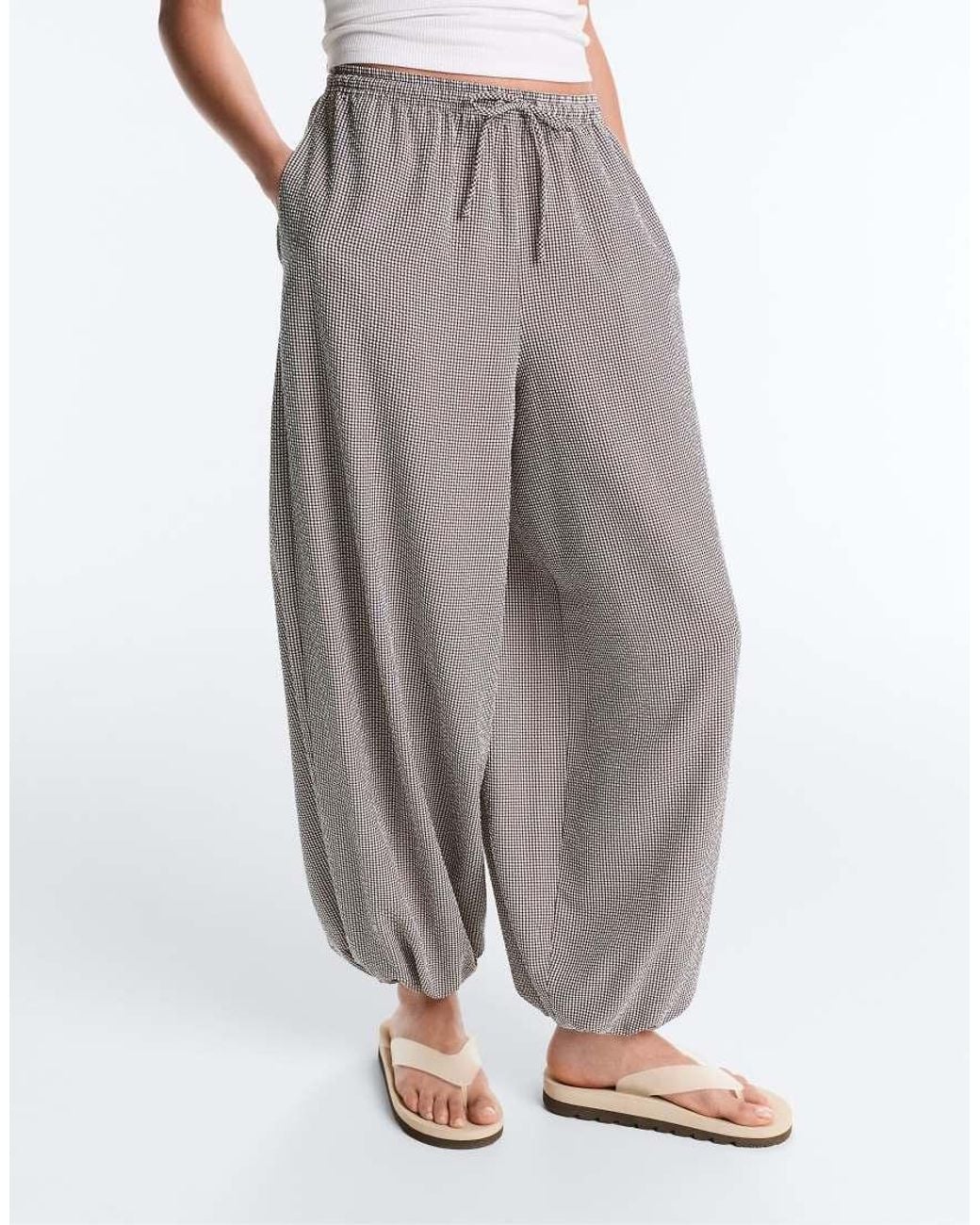 Oysho White Lyocell Blend Gingham Maxi Bloomer Trousers