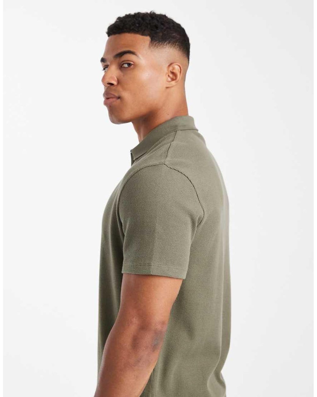 ASOS Gray Regular Fit Zip Polo for men