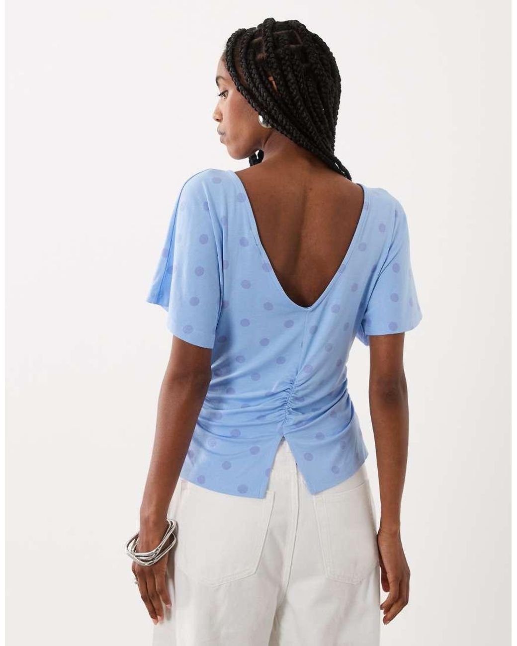 ASOS Blue Cinch Waist Angel Sleeve Tee With V Back Detail