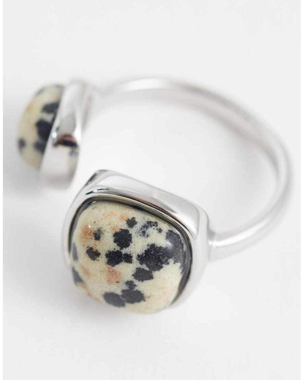 ASOS White Stainless Steel Wrap-Around Ring With Semi-Precious Dalmation Stones