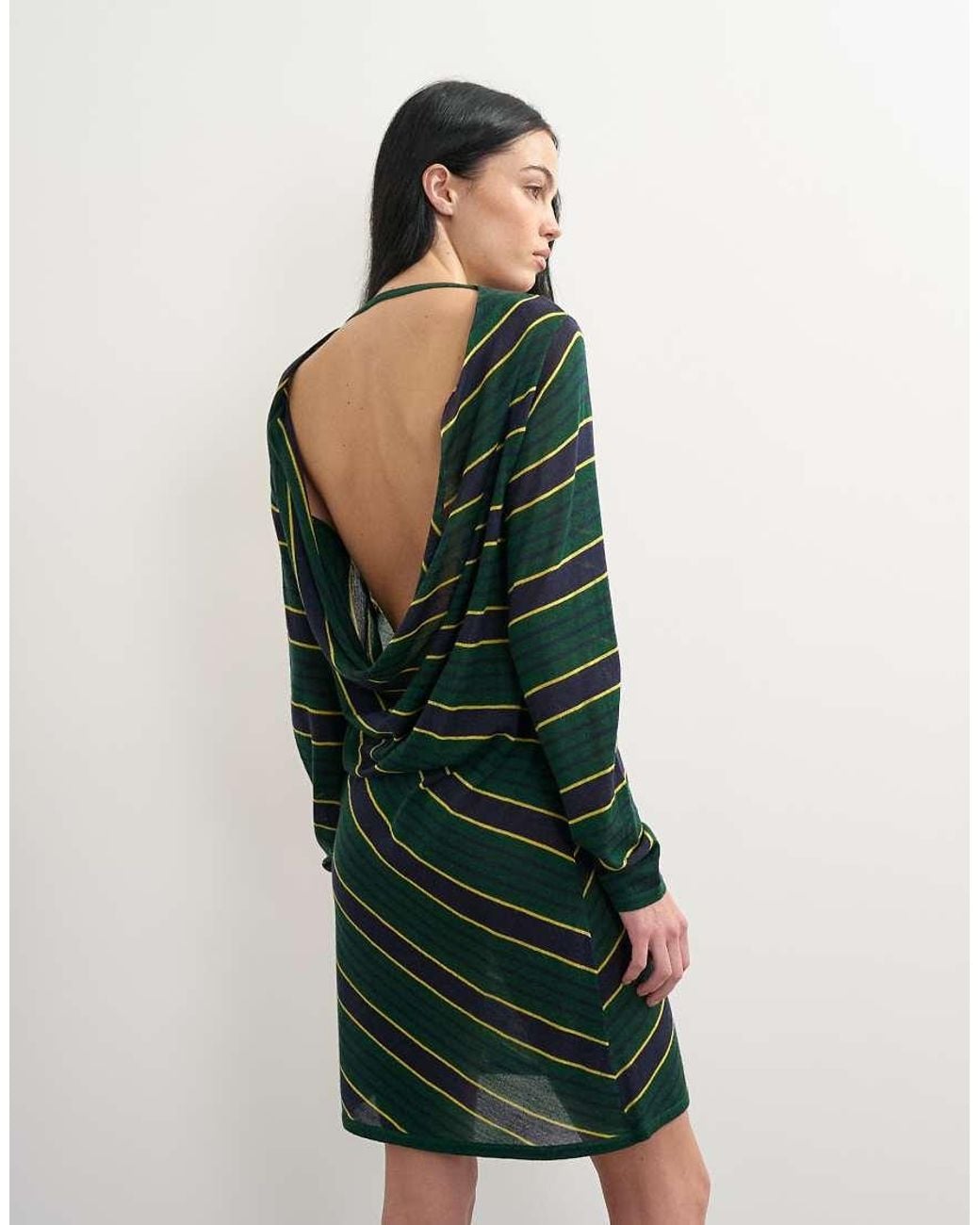 TOPSHOP Green X Talia Byre Semi Sheer Merino Wool Cowl Back Dress