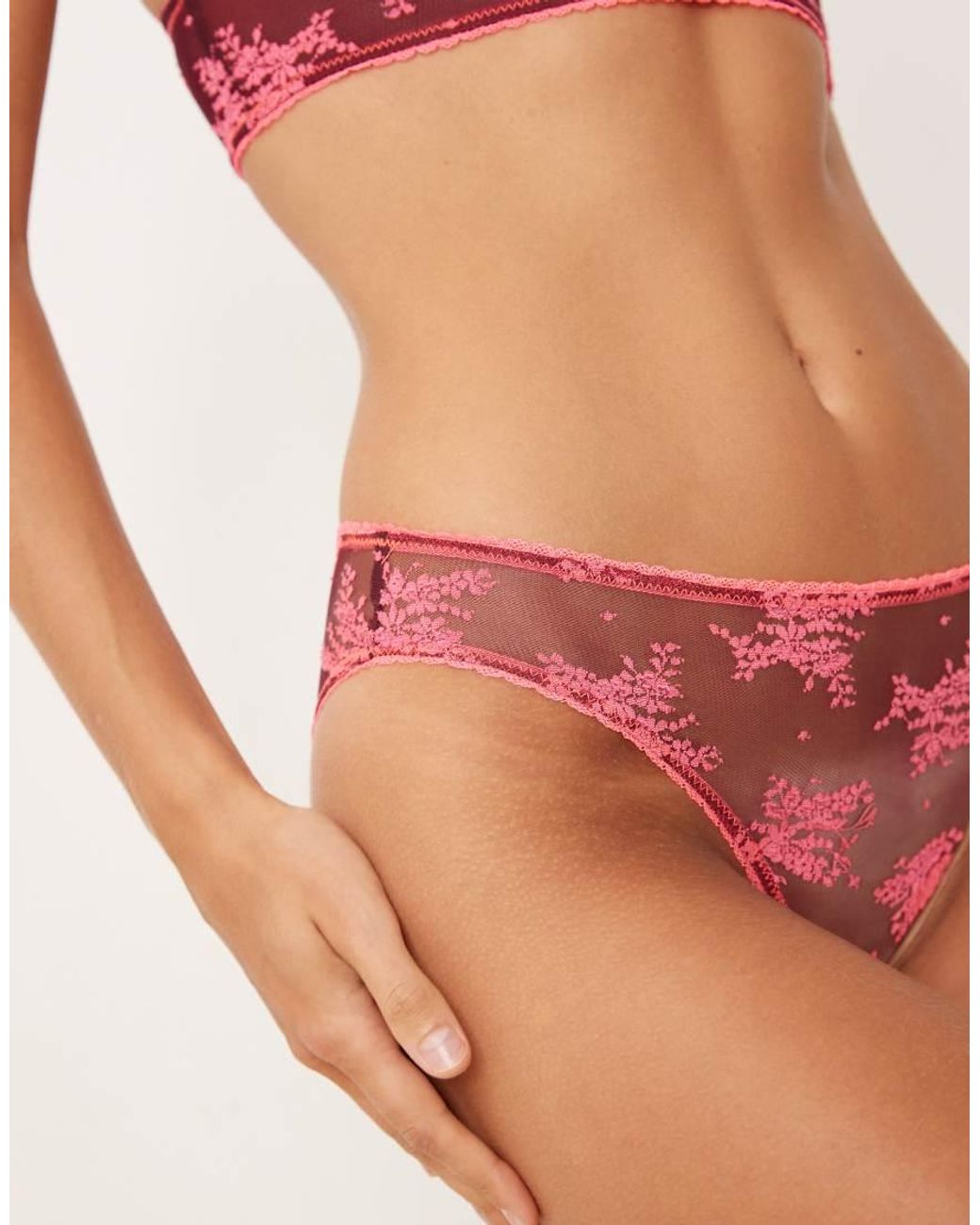 Free People Red Talk About It Floral Lace Bikini Briefs
