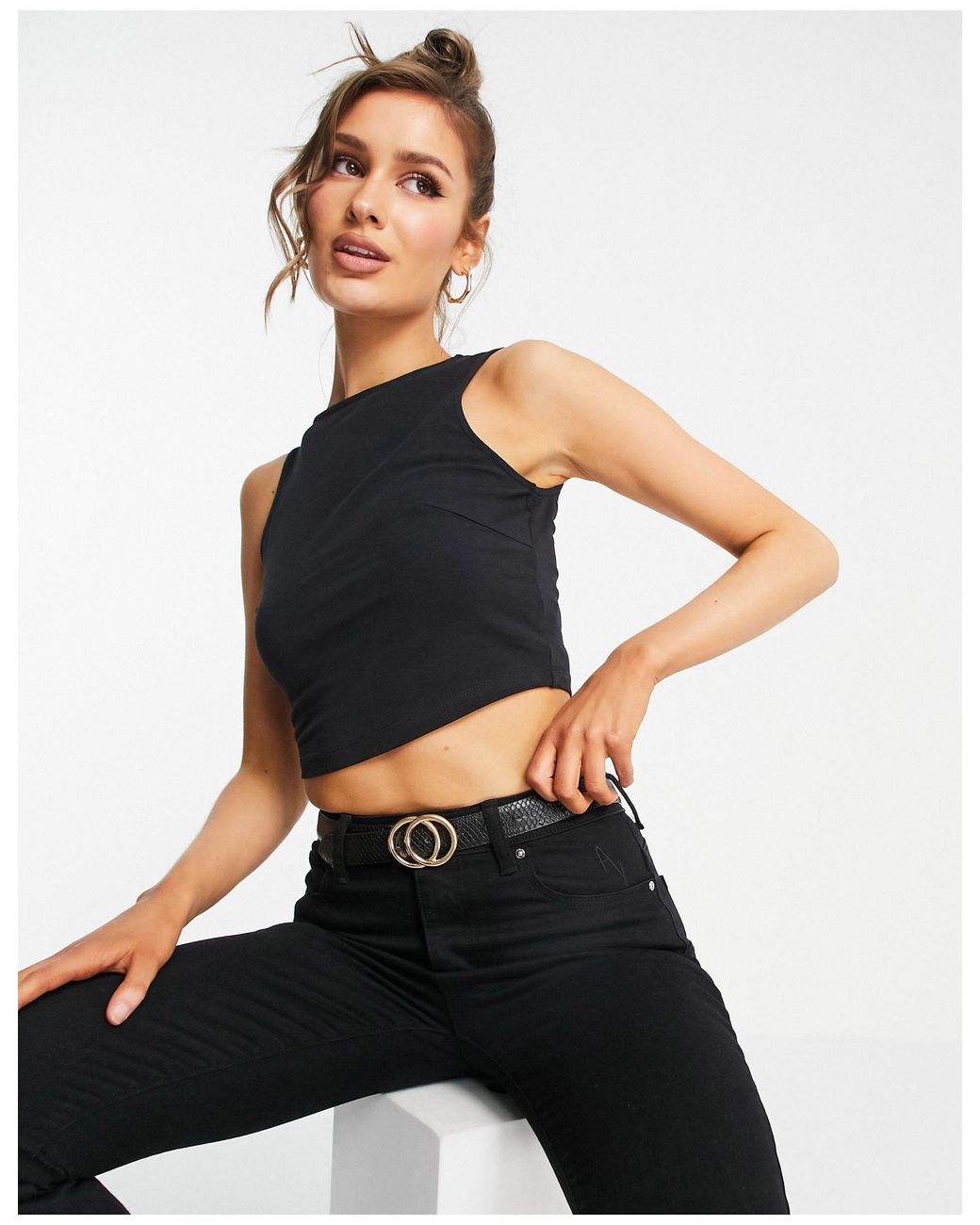 ASOS Hourglass High Neck Super Crop Tank in Black - Lyst
