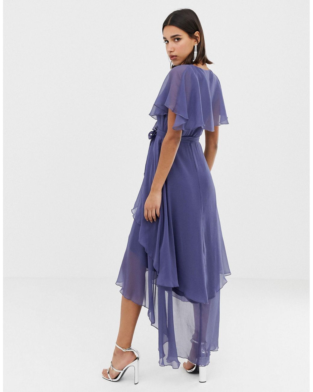 cape back dipped hem maxi dress